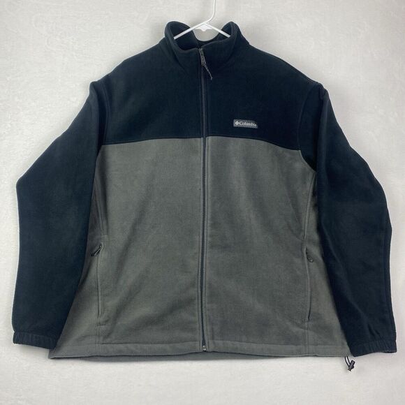Columbia Fleece Jacket Mens XXL 2XL Gray Black Full Zip Logo Pockets Outdoor - Picture 1 of 10